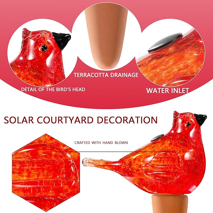 Glass Bird Shaped Plant Watering Ball Glass Automatic Watering Ball Flower Pot Insertion Spike Drip Irrigation Device Watering Ball Irrigation System Plant Enthusiast Gift (Red)