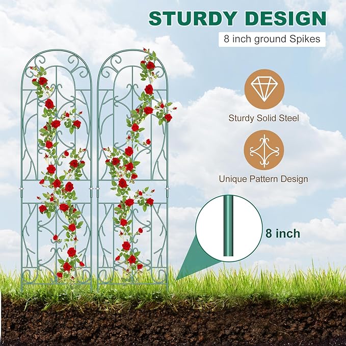 4 Pack Metal Garden Trellis for Climbing Plants,Green Metal Garden Trellis for Vines Plant Rose Vegetable Support,Large Decorative Outdoor Trellis