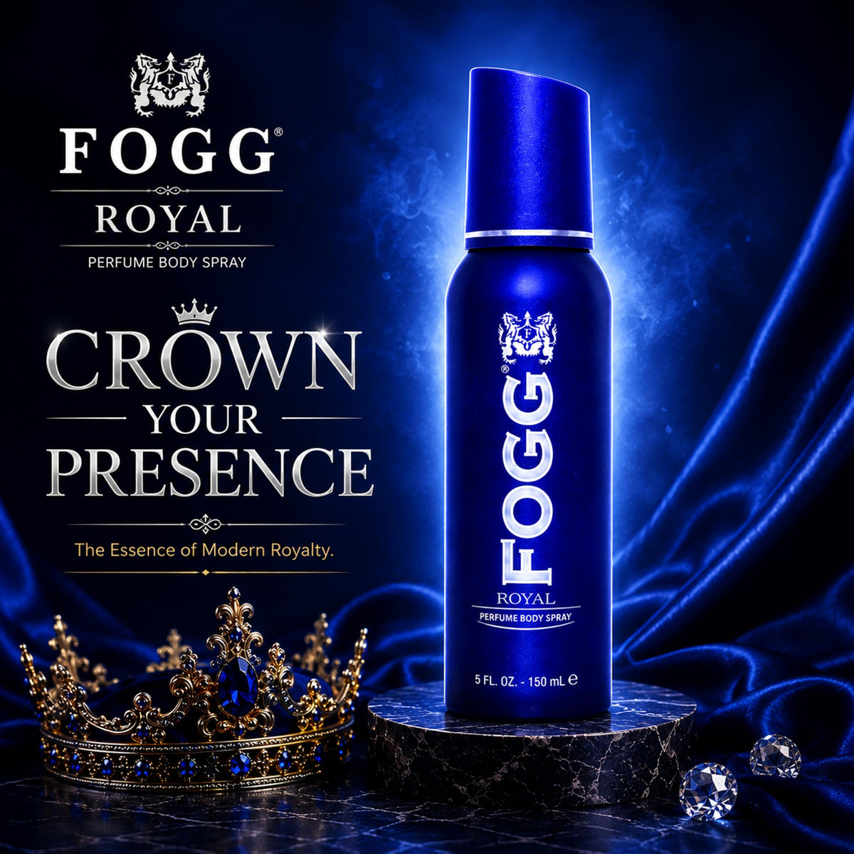 Royal by Fogg - Mens Body Spray - Fresh Floral Woody Perfume-Based Body Mist - Opens with Citrus Floral Notes of Bergamot, Mandarin, Lavender - 5 oz
