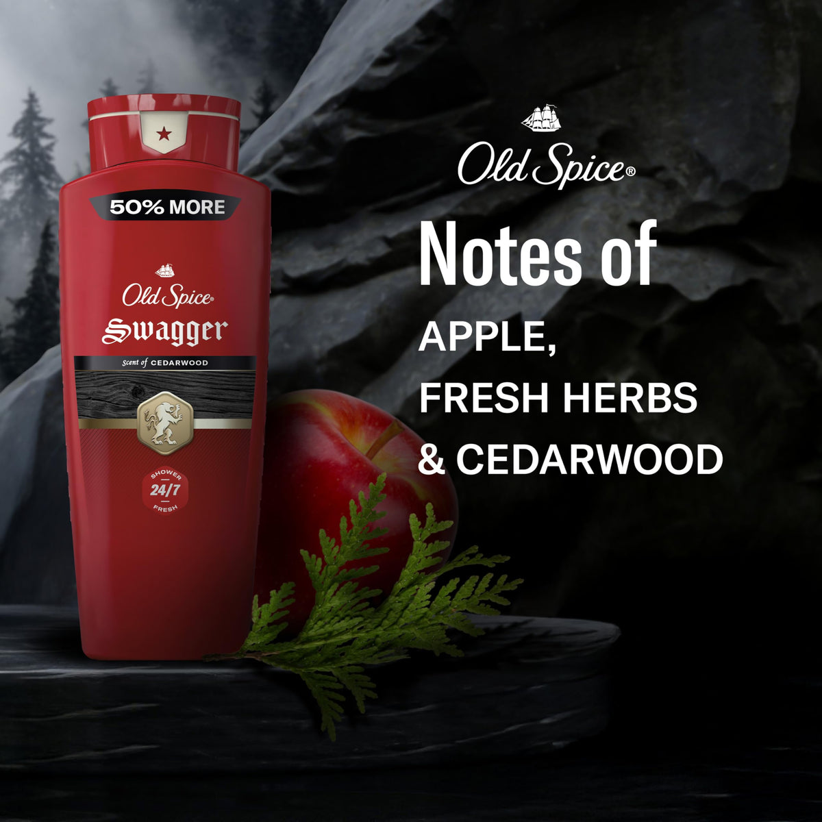 Old Spice Refreshing Body Wash for Men, 3X Defense, 24/7 Shower Fresh with Long Lasting Scent, Red Collection, Swagger with Cedarwood Scent, 16 oz (Pack of 4)