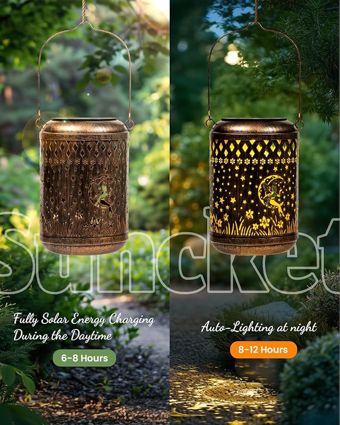 Solar Lanterns Outdoor Hanging Waterproof,Fairy Garden Decor Gifts for Women Mom, Solar Lights Metal Fall Decoration Outside for Yard, Patio,Garden,Backyard,Porch