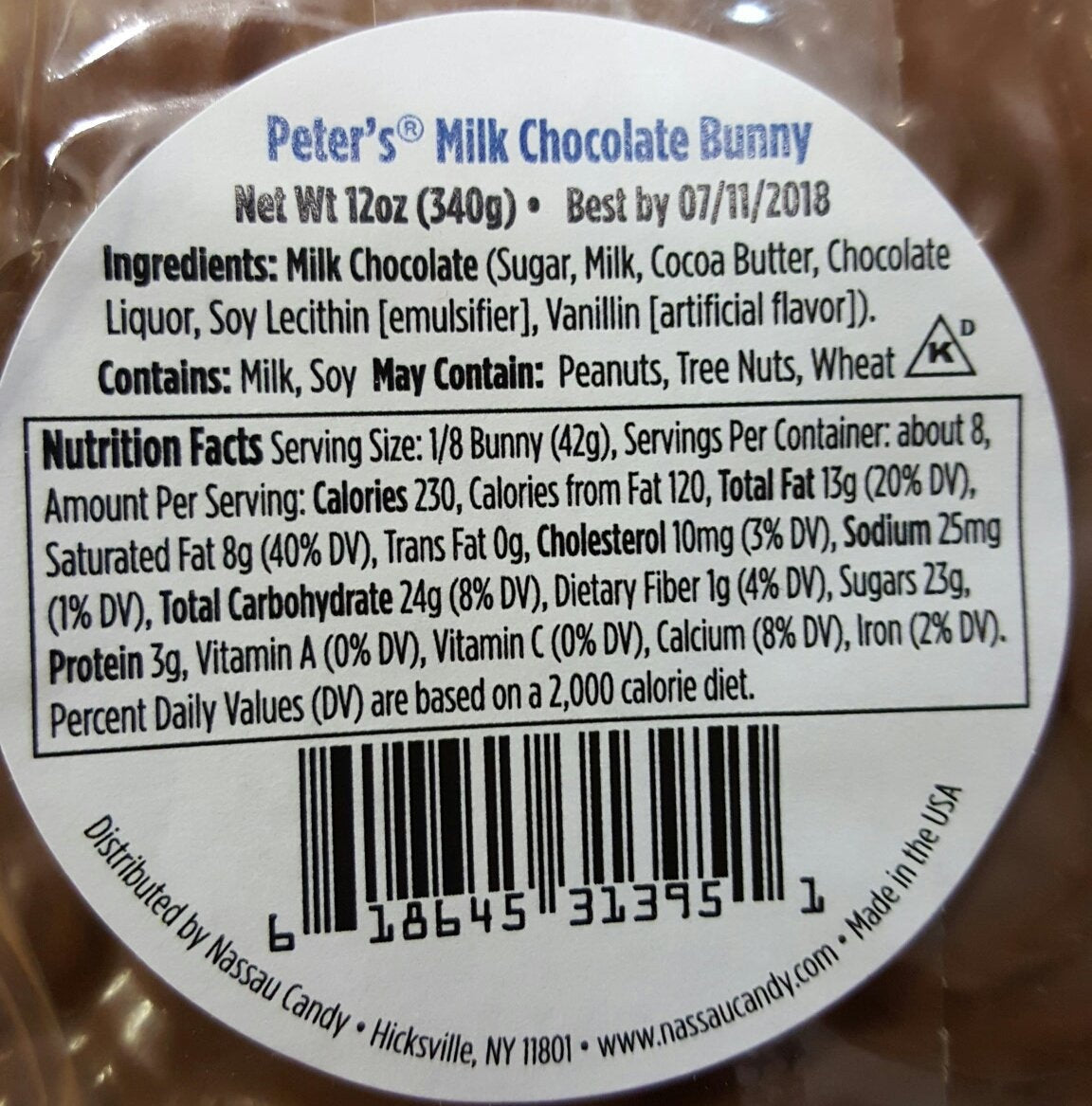 Pops Trading Company Belgian Solid Milk Chocolate 7" Sitting Easter Bunny 12oz