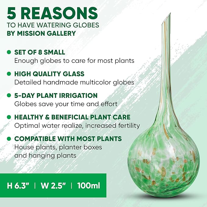 Plant Watering Globes Set of 8 - Small Self Watering Globes for Indoor & Outdoor Plants - Multicolored, Automatic, Glass Watering Bulbs for Daily Use, Plant Watering Devices