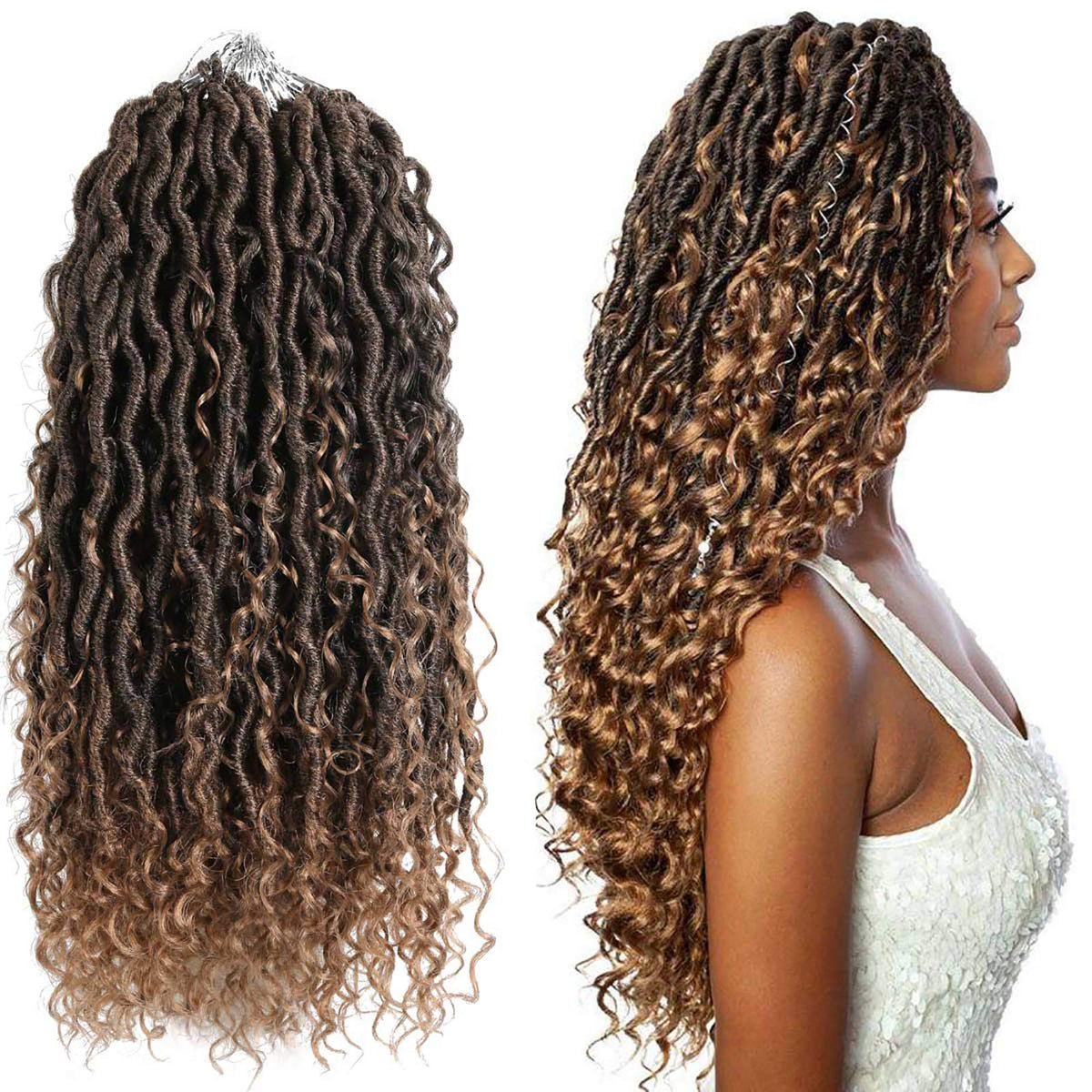 New Goddess Locs Crochet Hair,18 Inch River Locs Hair For Women Prelooped,5 Packs Pre Looped Faux Boho Hippie Locs Crochet Braid
