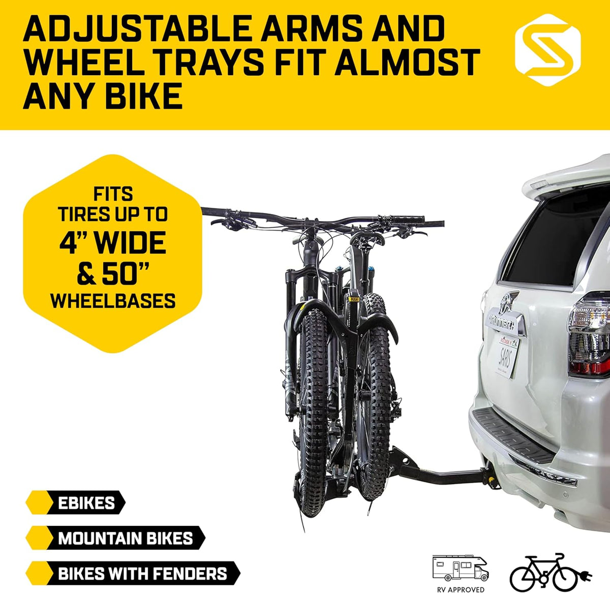 Saris SuperClamp G3 2-Bike HD Hitch Rack – Lightweight Platform Bike Carrier for Car, SUV, Truck – Tilting Design, Secure Wheel Clamping, Fits Road, Mountain, E-Bikes – 2" Hitch Receiver