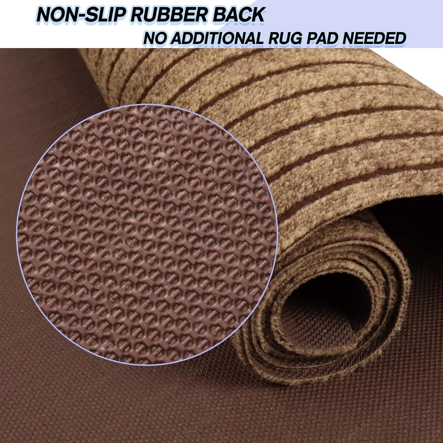 Custom Size Backed Non-Slip Area Rugs Runner, Easy Clean, Waterproof Runner Rugs for Hallway Entryway, Kitchen, Laundry, 3FT x 39FT, Brown Stripe