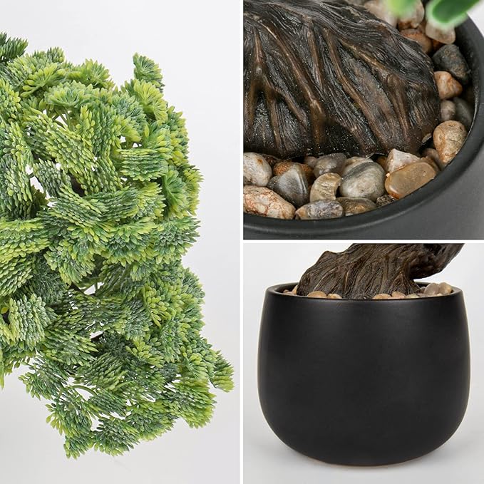 Artificial Bonsai Tree Juniper Faux Plants Indoor Fake Plants Decor with Black Ceramic Pots for Home Table Office Desk Bathroom Shelf Bedroom Living Room Farmhouse Decorations
