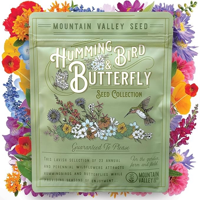 Wildflower Seeds Bulk, 2 Oz. 80,000+ Seeds – Butterfly & Hummingbird Mix with 23 Non-GMO Varieties – Pollinator Flower Seed for Planting