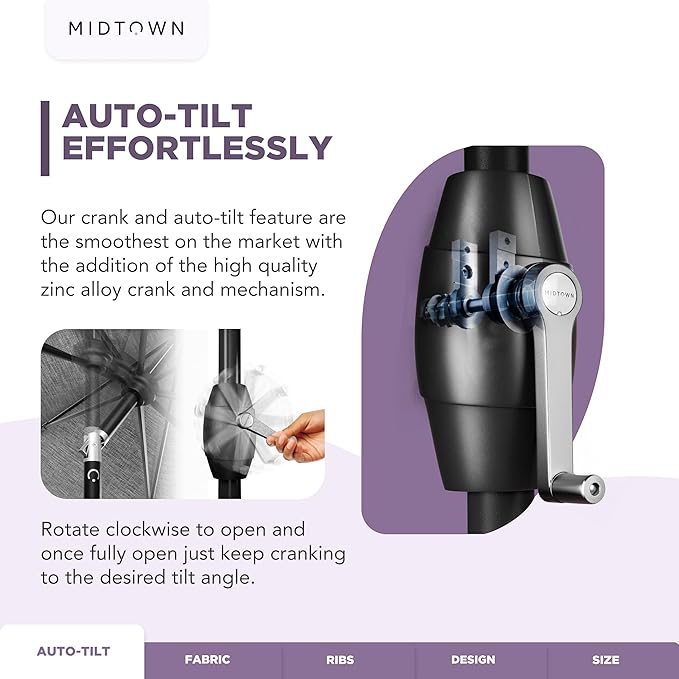 MIDTOWN UMBRELLAS The Lean 9 Feet Outdoor Umbrella With Terylast Red Stripes (Red/White Stripes) Polyester Fabric - 8 Ribs Aluminum Frame Patio Umbrella With Zinc Alloy Crank Lift And Auto-Tilt System