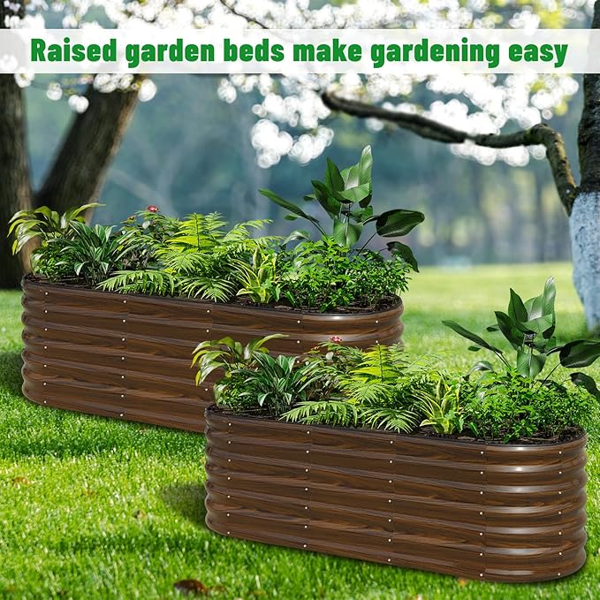 SnugNiture Galvanized Steel Raised Garden Bed, 6x2x2 ft, Outdoor Oval Deep Root Planter Box for Growing Vegetables, Flowers and Fruits