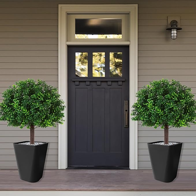 Artificial Boxwood Topiary Ball Trees, Set of 2 Artificial Boxwood Ball Bush Artificial Shrub Bushes UV Resistance Rated with Spike Fake Outdoor Plant for Front Door Decor, Home Decor, Garden