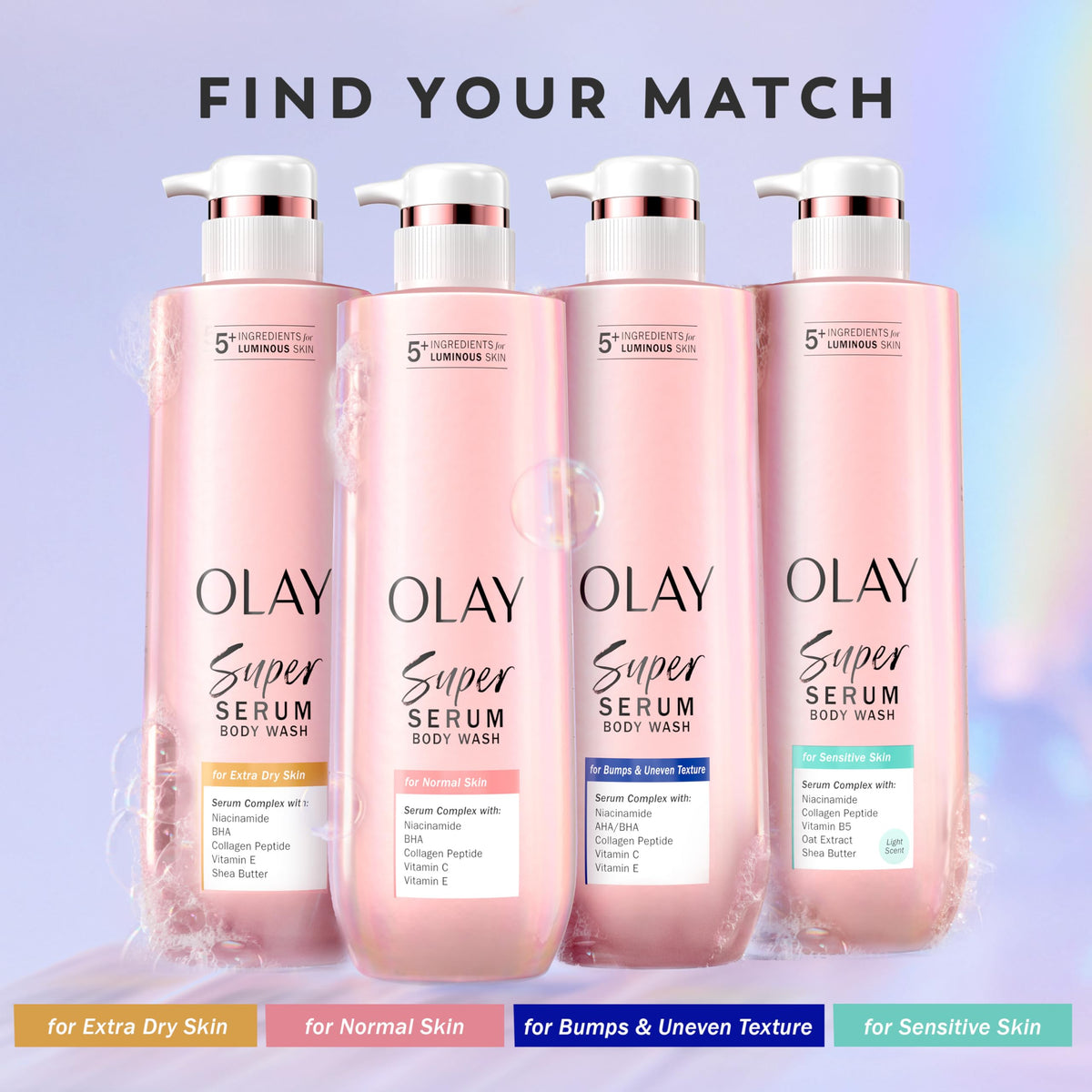 Olay Super Serum Body Wash for Extra Dry Skin, 24hr Long Lasting Rich Hydration, 5+ Ingredient Complex for Bright, Even, Firm, & Luminous Skin, with Collagen Peptide, Vitamin C & Shea Butter, 28 fl oz