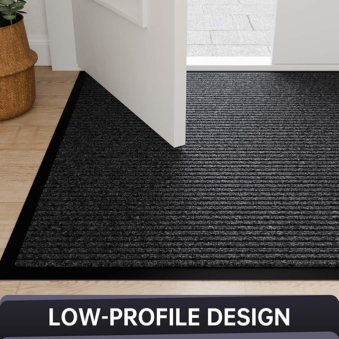 Front Door Mat, Heavy Duty Indoor Outdoor Entrance Door Mat, 96" x 48" Commercial Door Mats for Entryway, Durable Non-Slip Rubber Backing, Low-Profile Welcome Mats for Entry, Gray