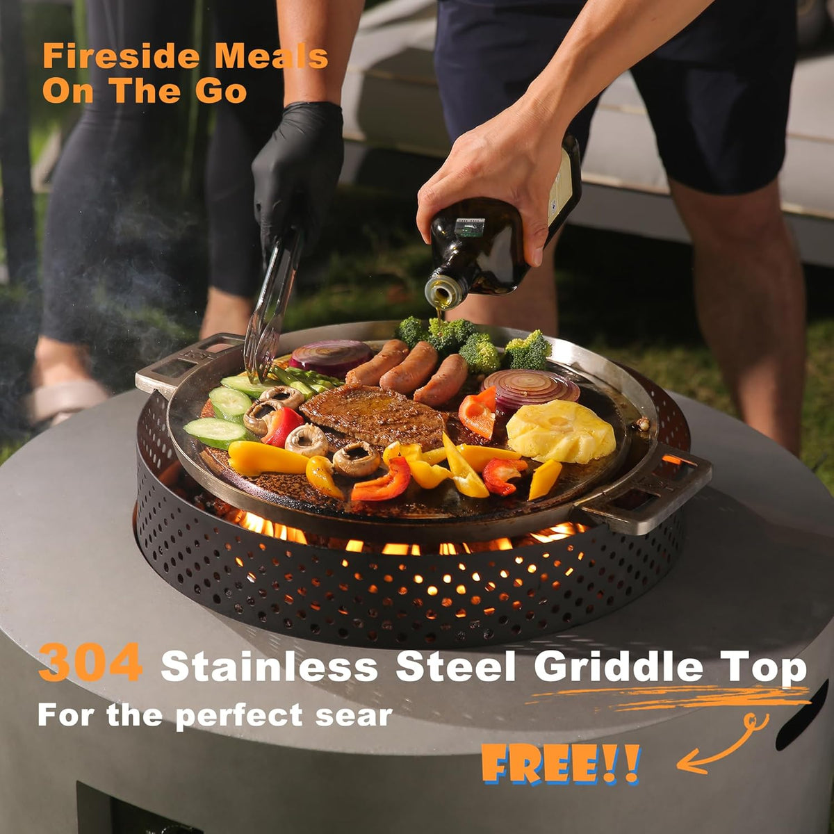 32 Inch Fire Pit Table, 3-Piece Outdoor Propane Fire Pit Table 65,000 BTU Round Gas Firepit, Wind Guard, 16 inches Tank Side Table and Baking Sheet for Garden, Patio, Grey