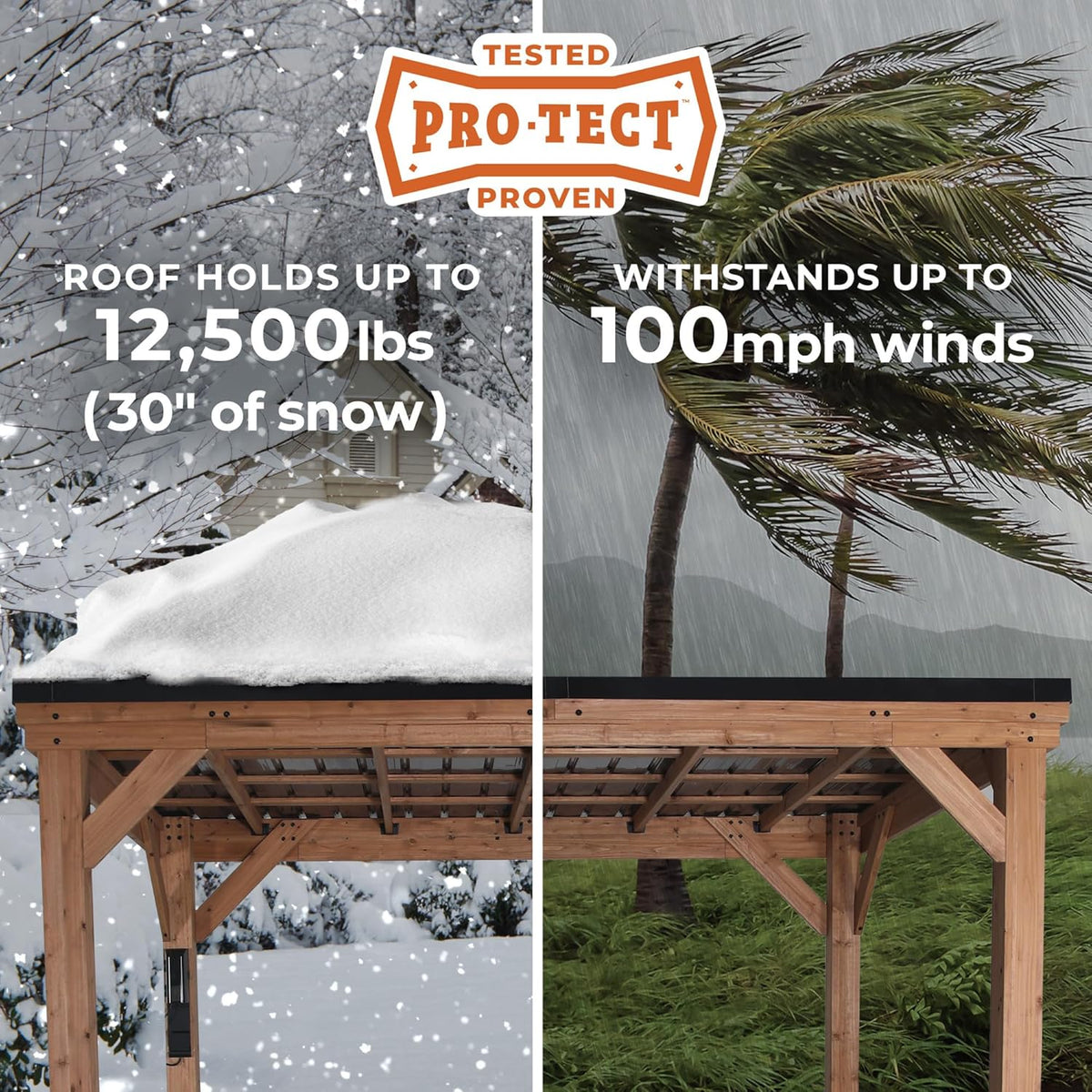 Backyard Discovery Kingsport 20' x 12' Cedar Wood Outdoor Carport Garage with Heavy-Duty Galvanized Steel Slope Roof, Snow Support, Wind Resistance, PowerPort, Shelter to Protect Cars, Boats, Trucks