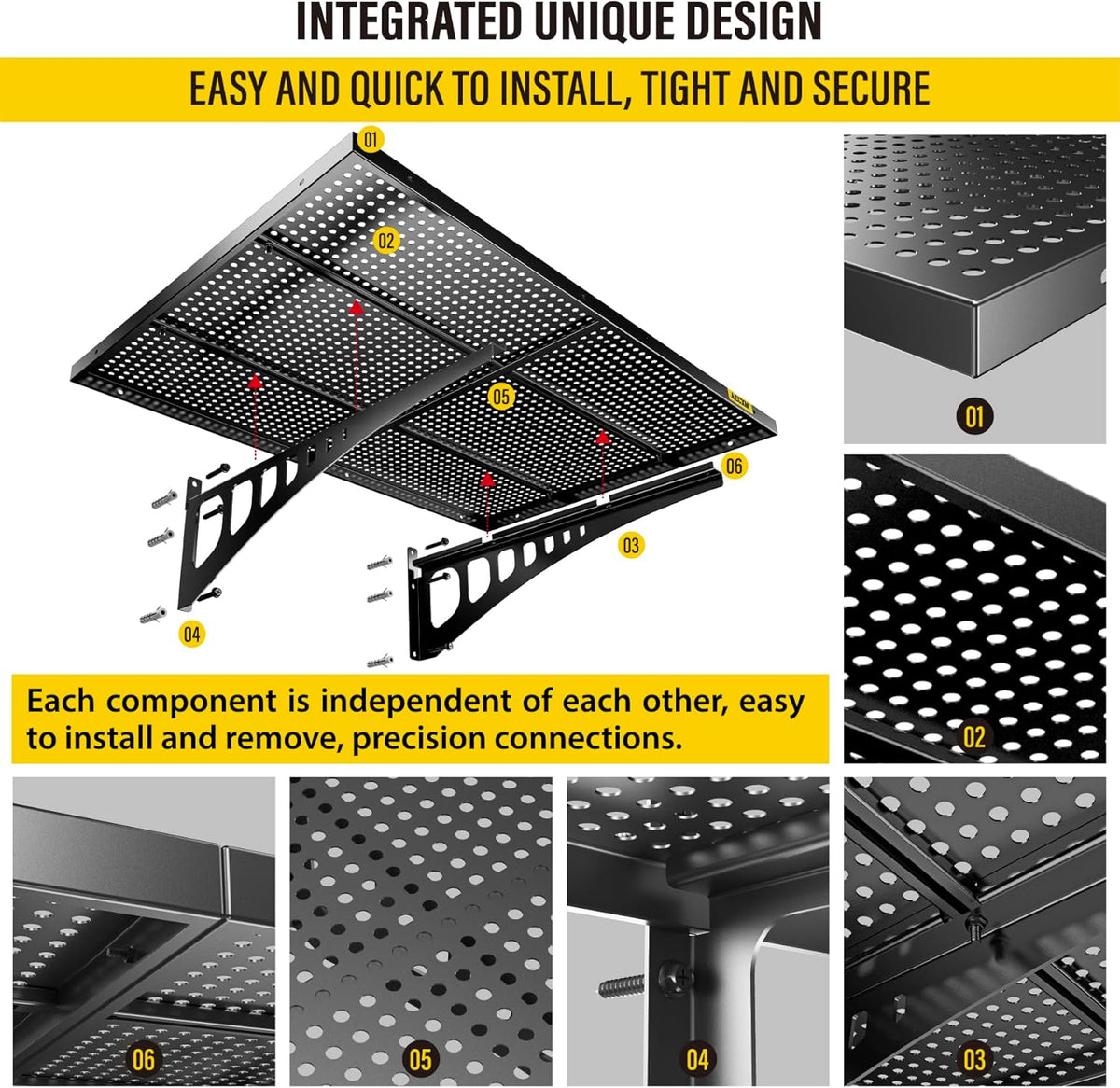4-pack 2x3ft Adjustable Garage Wall Shelving 1120lbs Load Capacity Heavy Duty Wall Mounted Storage Shelf Metal Floating Shelves for Garage(Black)