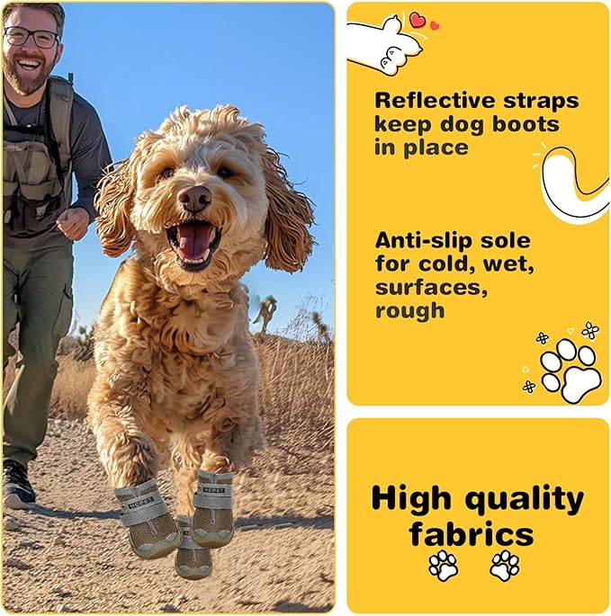 Hcpet Dog Shoes for Large Dogs, Breathable Dog Booties for Small Medium Dogs, Anti-Slip Dog Boots & Paw Protectors for Hot Pavement Winter Snow Hiking with Reflective Straps Army Green Size 8
