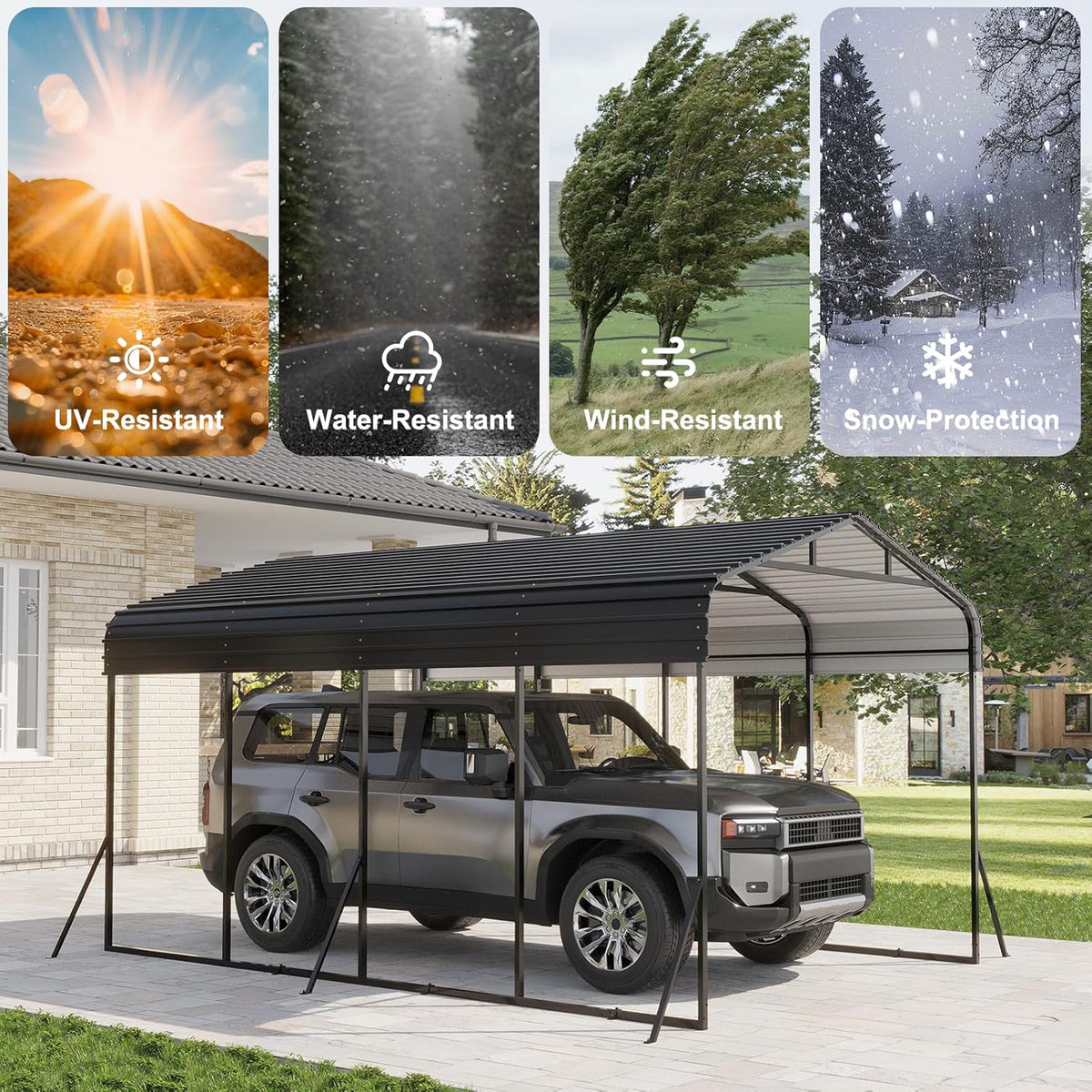 12x20 FT Metal Carport, Garage with Updated Frame Structure, Galvanized Steel Roof and Enhanced Base Canopy, Metal Garage Car Shelter Shade for Car, Boats and Truck
