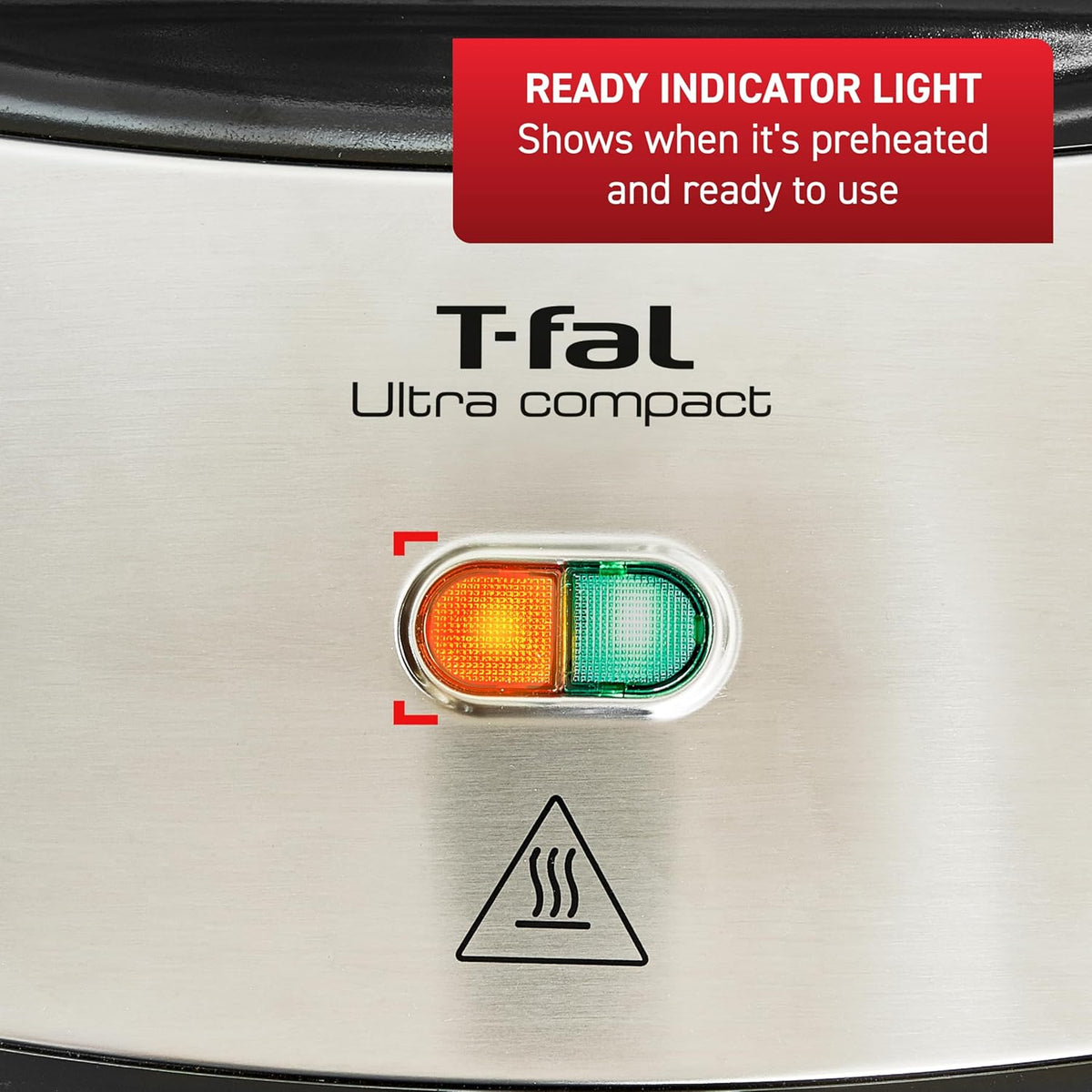 T-fal Compact Sandwich Maker, Stainless Steel, Easy to Clean, Indicator Lights, Cool Touch Handle, Grilled Cheese, Panini, 625 Watts, Black