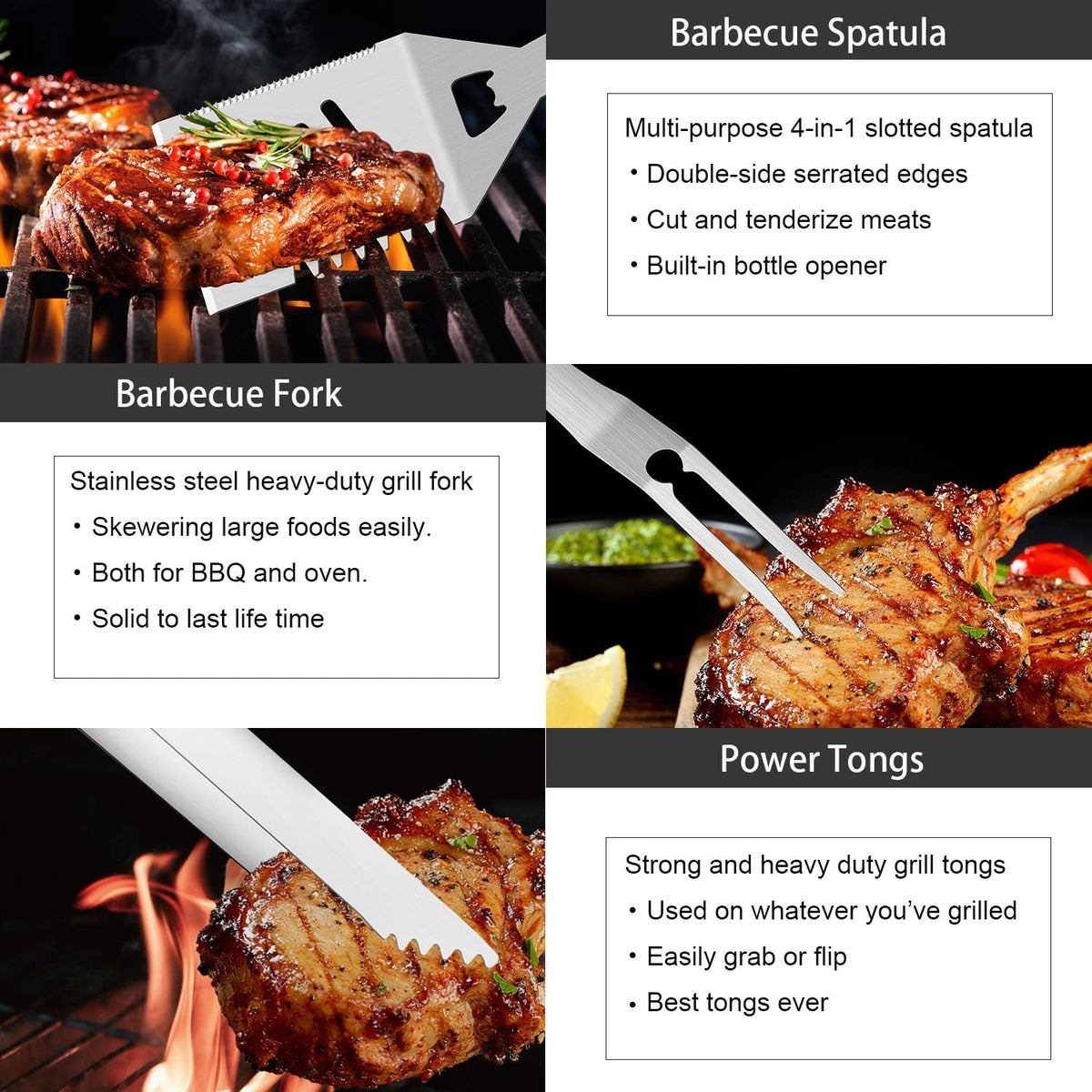ROMANTICIST 30pcs BBQ Grill Tool Set for Men Dad, Heavy Duty Stainless Steel Grill Utensils Set, Non-Slip Grilling Accessories Kit with Thermometer, Mats in Aluminum Case for Fathers Day Brown