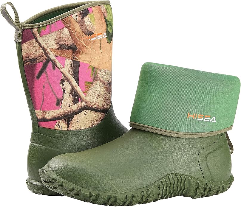 HISEA Women's Rubber Garden Boots Waterproof Insulated Yard Gardening Shoes Mid Height for Mud Working Outdoor
