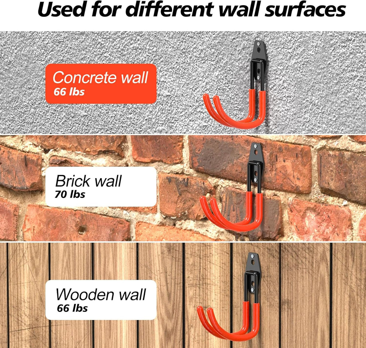 4 Pack 5.5x4.1 inch J Heavy Duty Garage Hooks,Solid Steel Wall Mount Hangers,with Anti-Slip Coating,for Hanging and Organising Ladder,Bike,Ropes,Broom,Garden,Yard and Power Tools