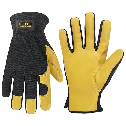 HLDD HANDLANDY Mens Leather Gardening Gloves, Utility Work Gloves for Gardening, Yardwork, Construction, Mechanics