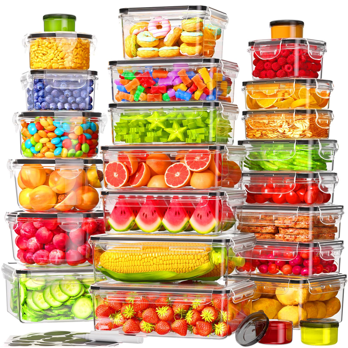 KEMETHY 50 PCS Large Food Storage Containers with Lids, BPA-Free, Airtight