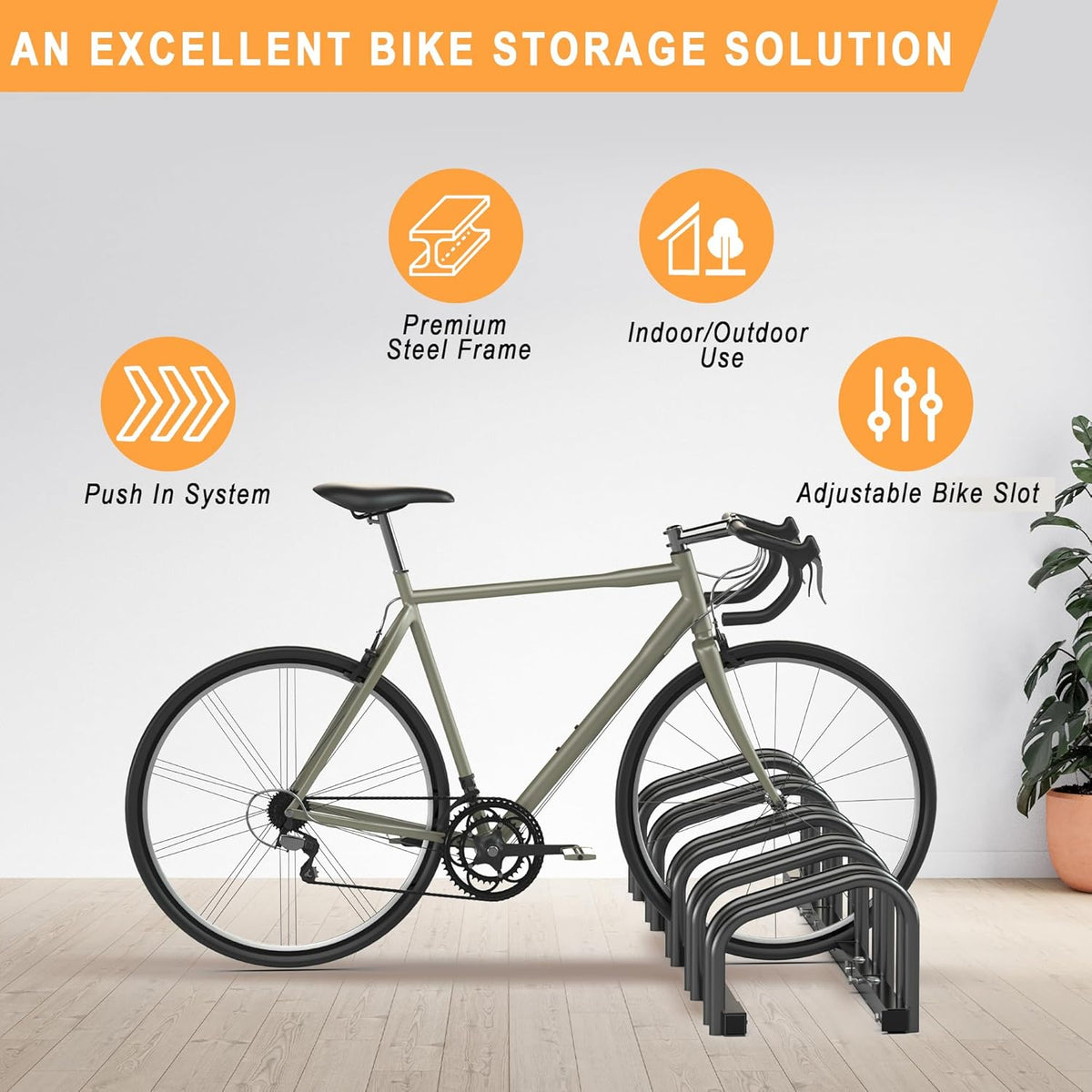 Ultrawall Bike Storage Rack for Garage, 5 Bikes Floor Bike Stand, Bicycle Parking Holder Stand for Indoor/Outdoor, Fit 22-28" Wheel Tire Width 2.1"