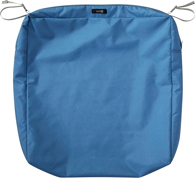 Classic Accessories Ravenna Water-Resistant 25 x 25 x 5 Inch Square Patio Seat Cushion Slip Cover & Foam, Empire Blue, Lounge Chair Cushion
