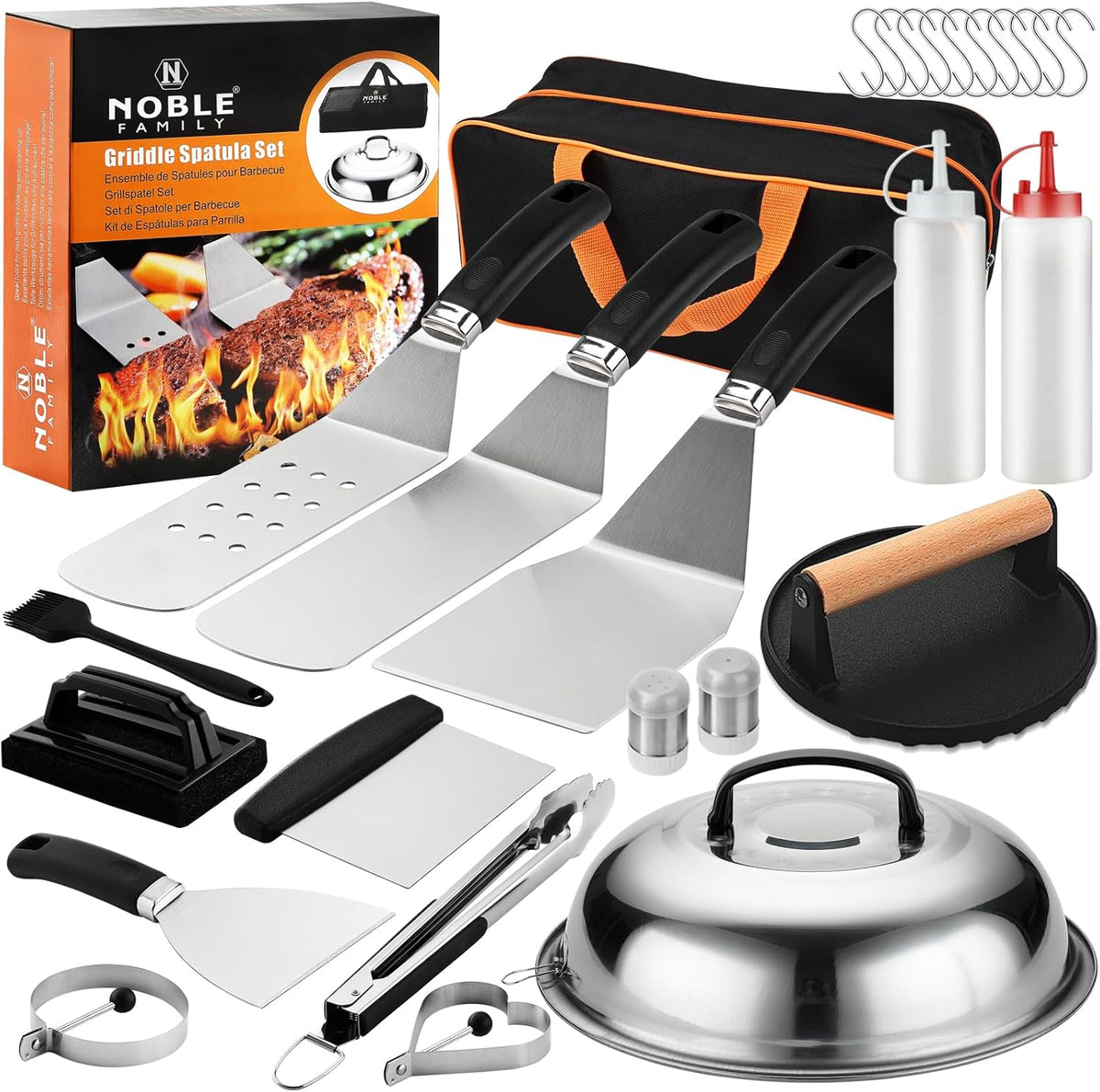 27 PCS Griddle Accessories Kit, Flat Top Grill Accessories Set for Camping, Professional Grill Spatula Set with Melting Dome, Burger Press for Outdoor BBQ Cooking