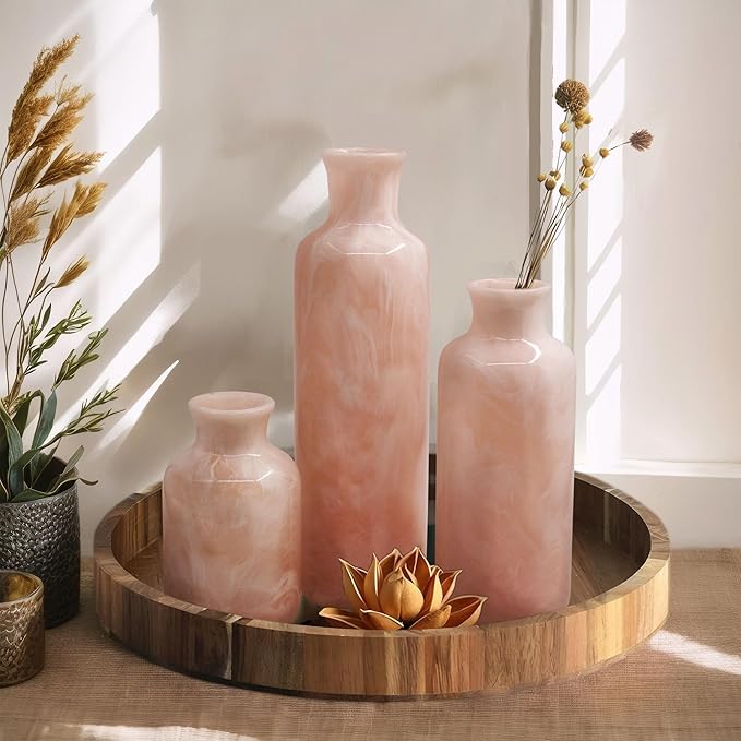 Resin 3 Piece Vase Set, Farmhouse Decor, Home Decorative Vase, Vases for Your Kitchen, Bedroom, Office, Living Room, Bathroom, & Shelf Centerpiece Table Decorations, Pink