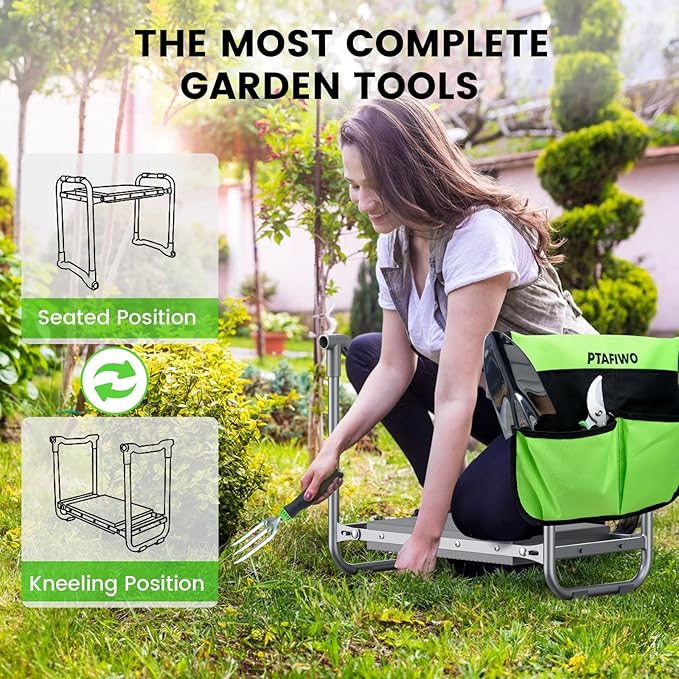 Upgraded Kneeler and Seat - Thicken & Widen Soft Kneeling Pad, Heavy Duty Gardening Stool with 2 Tool Bags & 4 Garden Tools, Gifts for Women, Men & Seniors