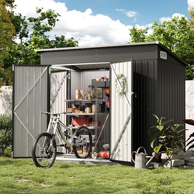 Aoxun 7' x 4' Shed 140 CU.FT Outdoor Waterproof Storage Shed with Triple Lockable Door Garden Metal Tool Shed for Outside