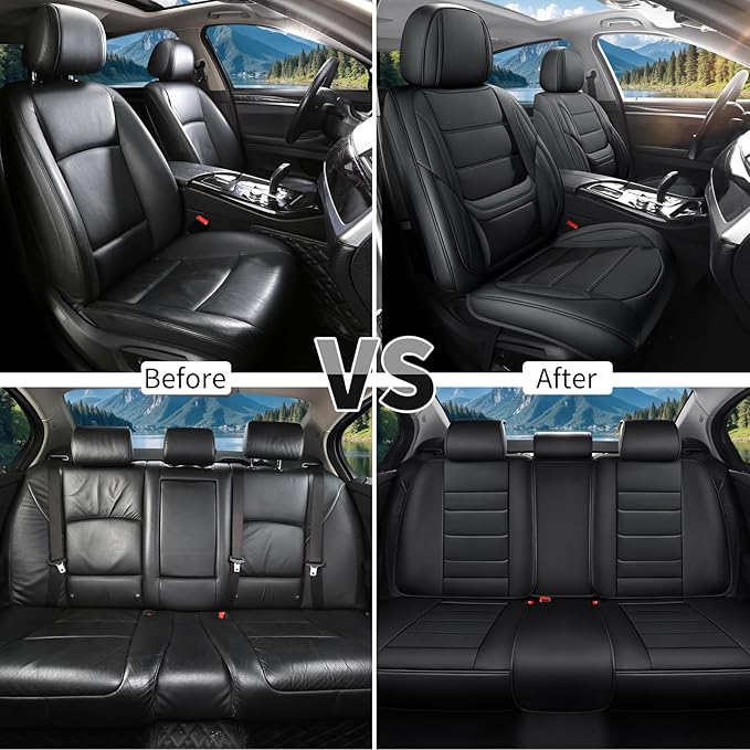 Car Seat Covers Full Set Custom Fit for Mercury Mountaineer 1997-2010,Premium Faux Leather with Lumbar Support, Breathable, Anti-Slip & Soft Touch(Black,Fullset)
