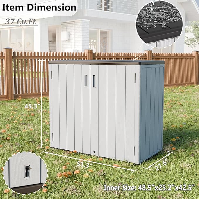 HOMSPARK 37 Cu.Ft Outdoor Storage Shed Weather Resistant, Resin Storage Sheds & Outdoor Storage Box for Backyard Garden Patio Lawn, Multi functional | Double-wall Shed with Lockable Doors,(Light Gray)