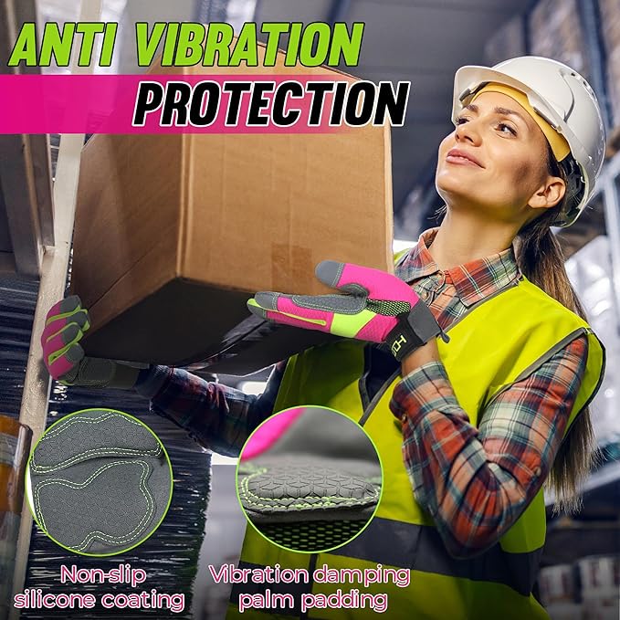HANDLANDY Women Safety Work Gloves Utility Touch Screen Working Grip Glove for Yardwork Gardening Breathable Mechanic Gloves
