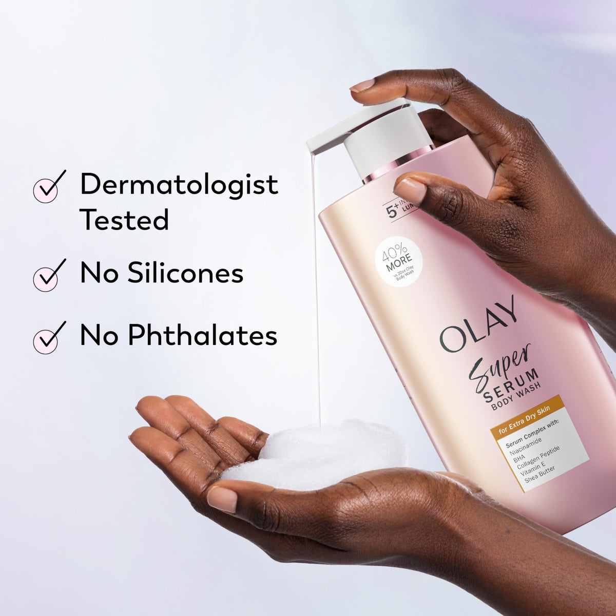 Olay Super Serum Body Wash for Extra Dry Skin, 24hr Long Lasting Rich Hydration, 5+ Ingredient Complex for Bright, Even, Firm, & Luminous Skin, with Collagen Peptide, Vitamin C & Shea Butter, 28 fl oz
