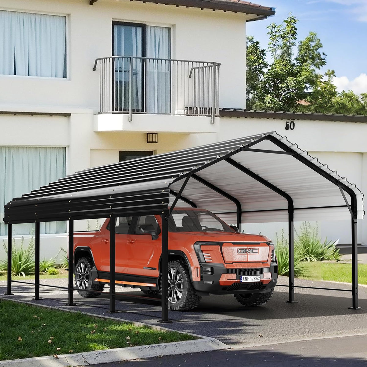 Walsunny Metal Carport 12x20 FT Heavy Duty Carport Canopy with Enhanced Base, Outdoor Car Shelter with Galvanized Steel Roof and Frame Garage for Truck, SUV, Boat, Gray