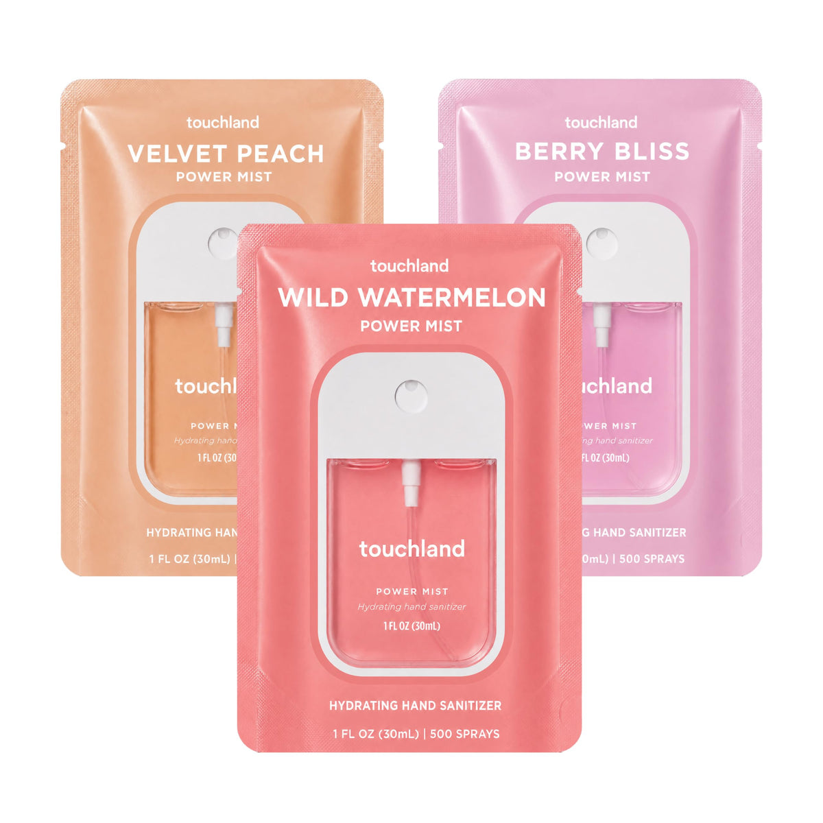 Touchland Juicy Trio Hydrating Hand Sanitizer Spray Set Travel Size