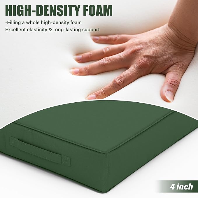 Patio Chair Cushions 22 X 22 X 4 Inch Waterproof Outdoor Seat Cushions for Patio Furniture, Outdoor Sofa Couch Pads with Ties & Handle, Set of 2, Green