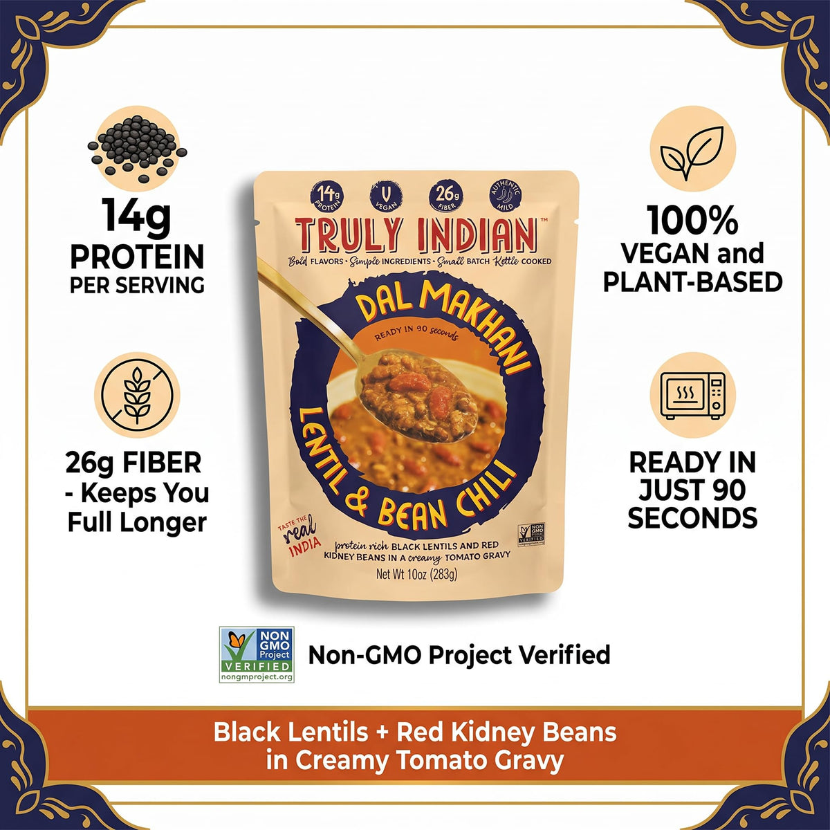 Truly Indian Entree Spc Lntl Bn Chili 10 oz (Pack of 6) - Truly Indian lentil entree - Chana Masala inspired frozen meal with Random Item - 7 Total