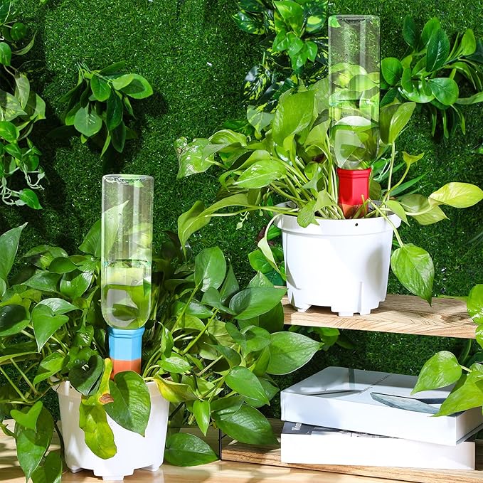 6 Sets Plant Watering Devices Include Terracotta Self Watering Spikes and 26 oz Plastic Bottles, Slow Release Vacation Insert Automatic Plant Waterer Device (Clear and Mixed Color)