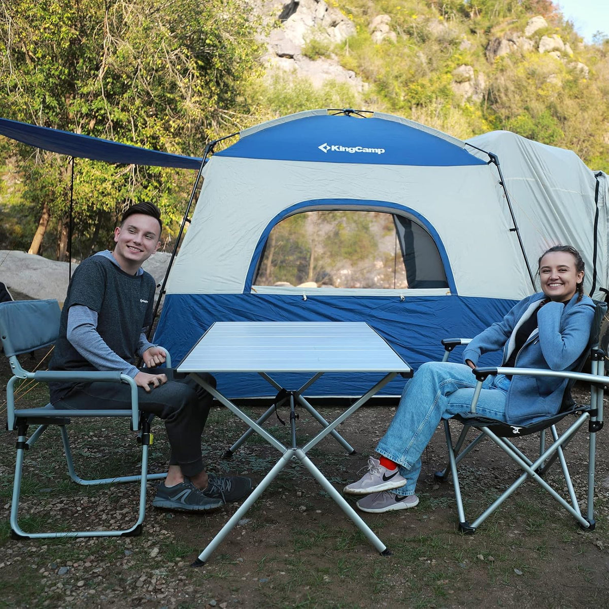 KingCamp Camping Table Roll up Aluminum Folding Table Lightweight Large Portable Foldable Camp Table for Picnic Camping Barbecue Backyard Beach Tailgate Indoor Outdoor, 4-6 Person, Support 176lbs