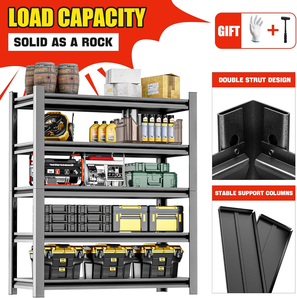 Heavy Duty Storage Shelves 5-Tier Adjustable Garage Shelving Unit, Strong Metal Storage Rack Shelving for Garage, Warehouse, Pantry Organization 16" D x36 W x72 H