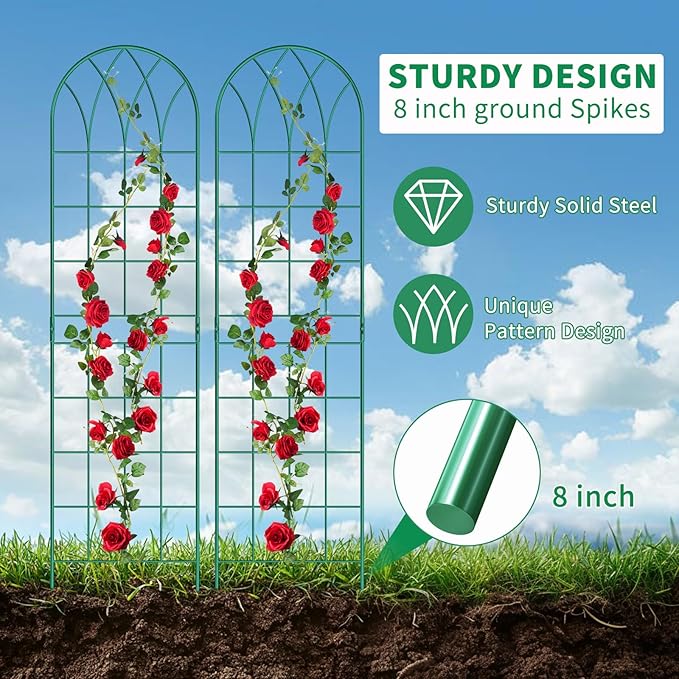 4 Pack Metal Garden Trellis for Climbing Plants, Black Metal Garden Trellis for Vines Plant Rose Vegetable Support,Large Decorative Outdoor Trellis