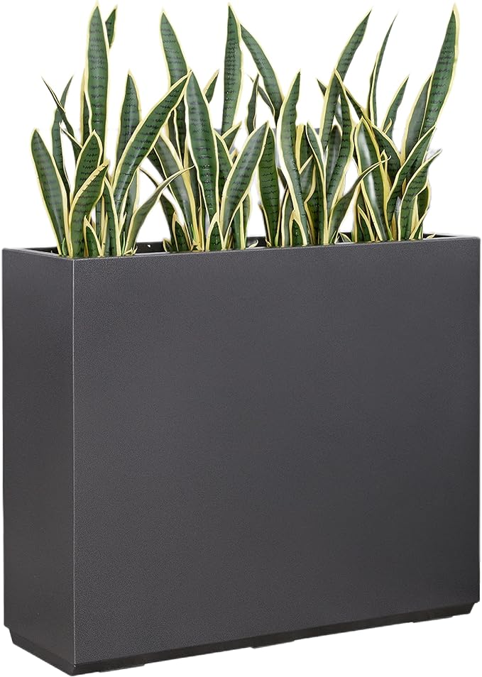 Metallic Heavy Planter for Outdoor Plants, 38Lx10Wx30H Inches Tall and Long Metal Divider Planter Box for Outside & Indoor, No Assembly Required (Gray)