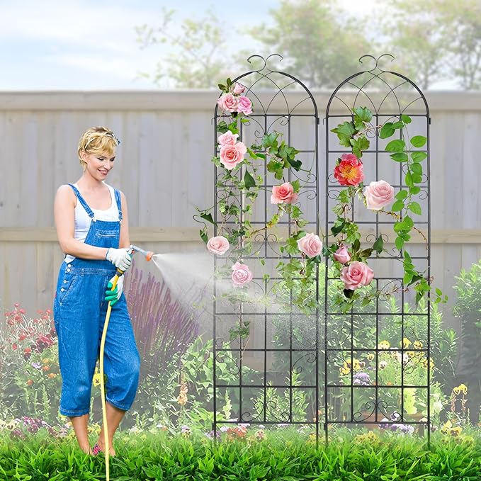 2 Pack Metal Garden Trellis 86.2x19.7inch for Climbing Plants,Rustproof Sturdy Black Steel Trellis Plants Support Outdoor for Outdoor Roses Vine Cucumbers Vegetables Flower Support