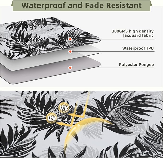 Favoyard Outdoor Seat Cushion 19 x 19 x 3 in Waterproof Pattern Fade Resistant Cover Removable Patio Furniture Cushions Deep Seat & Back Cushion Set with Adjustable Straps for Patio Chair Sofa Couch