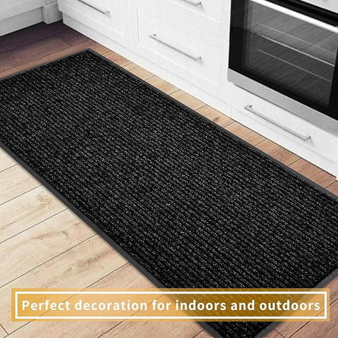 fani Heavy Duty Large Outdoor Indoor Entrance Black Doormat Waterproof Low Profile Entrance Rug Front Door Mat Patio Anti-Skid Rubber Back, 35x72 inch (Black)